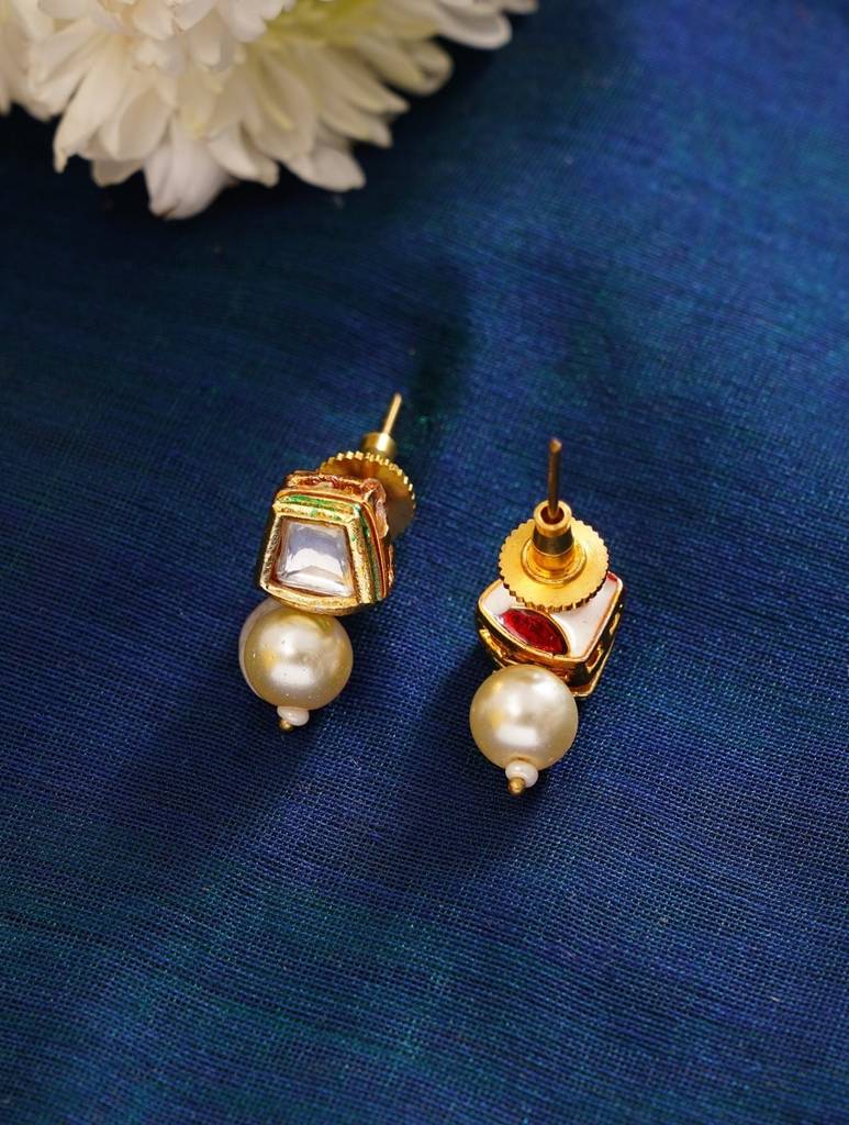 Polki Kundan Necklace With Pair Of Earrings-Gpnckundanparrotr01 : GPNCKundanParrotR01
