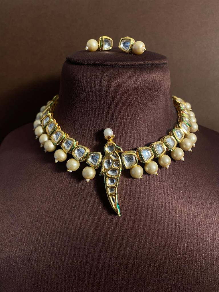 Parrot Pattern Gold Plated Kundan Necklace : GPNCKundanParrot