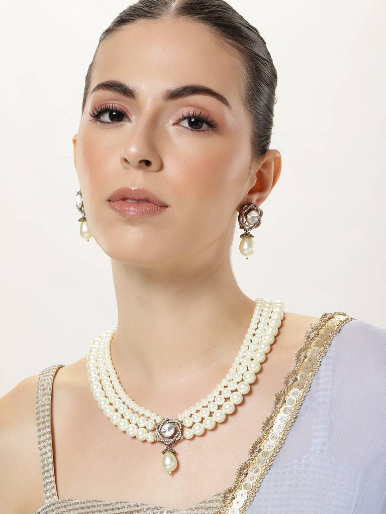 Pearl American Diamond Choker Necklace Set : GPNCSJUniversal