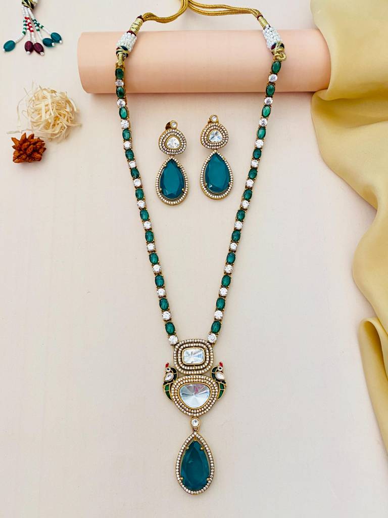 Sophisticated Gold Plated Polki American Diamond Studded Necklace-Gpncsabyasachiaarohir03 : GPNCSabyasachiAarohiR03