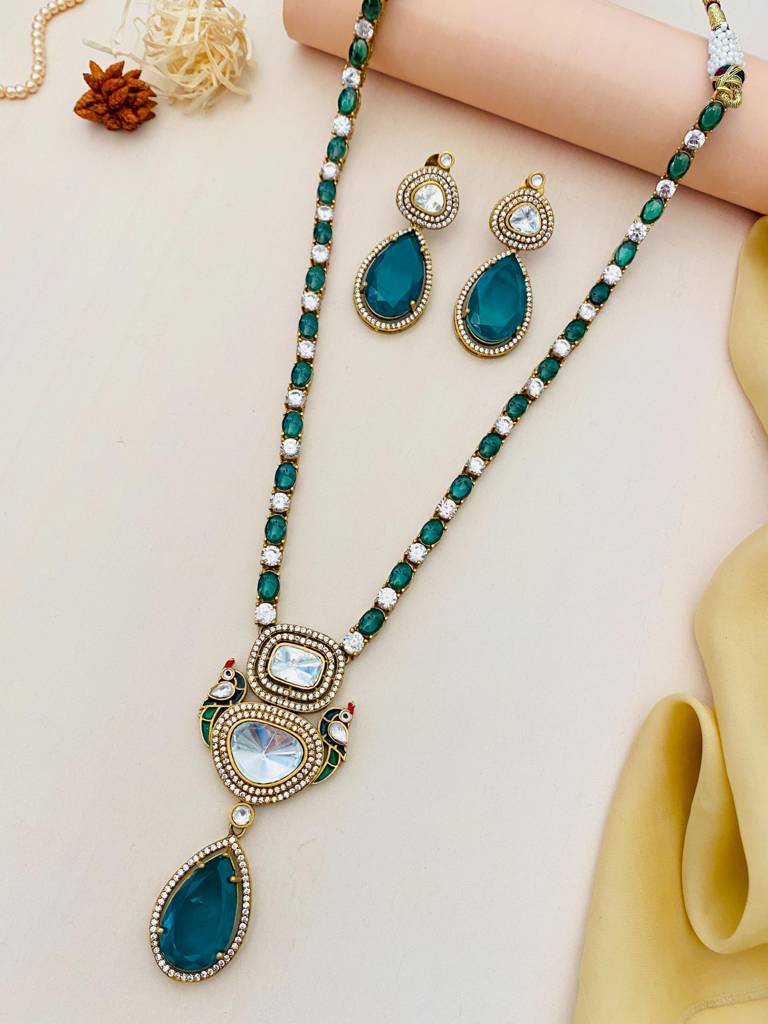 Sophisticated Gold Plated Polki American Diamond Studded Necklace-Gpncsabyasachiaarohir03 : GPNCSabyasachiAarohiR03