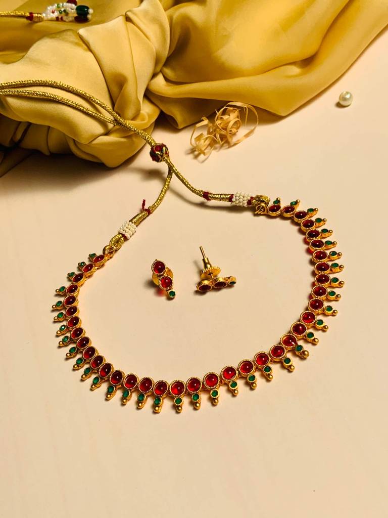 Gold Plated Kemp Stones Beaded Neckalce : GPNCStella