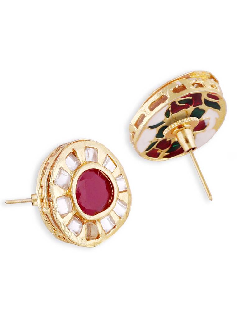 Gold Plated Navratna Stone Antique Necklace With Earrings : GPNecklaceNavratna