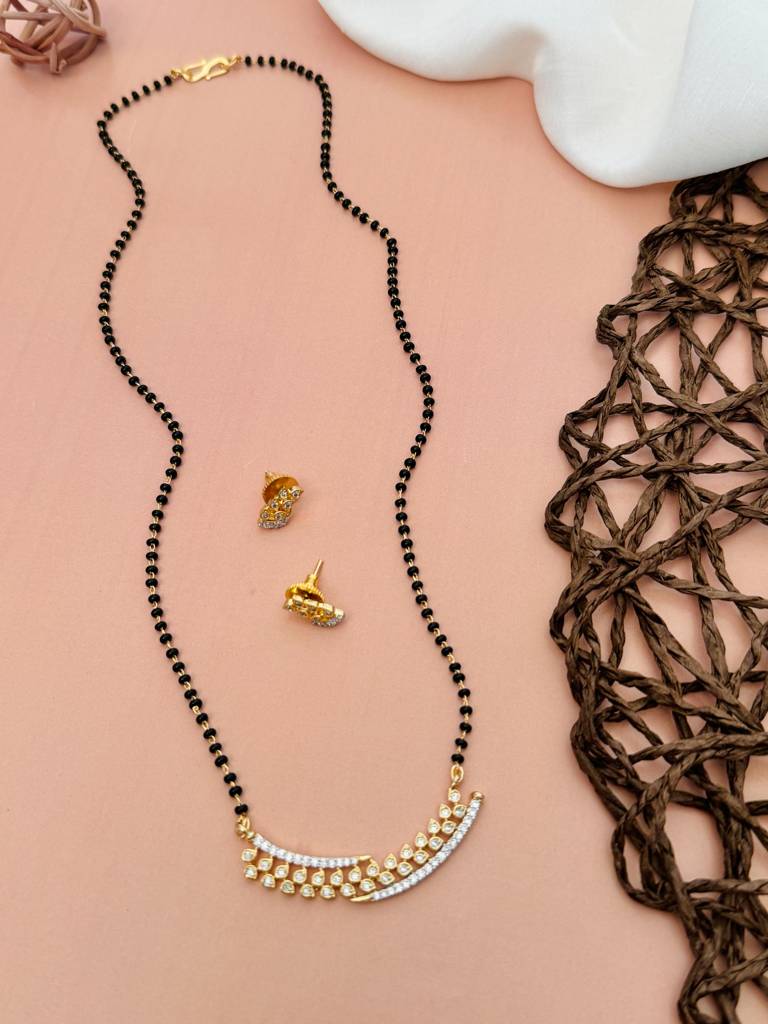 Gold Plated American Diamond Studded & Beaded Mangalsutra Set-Gppjmms18Sdheyr01 : GPPJMMS18SDheyR01