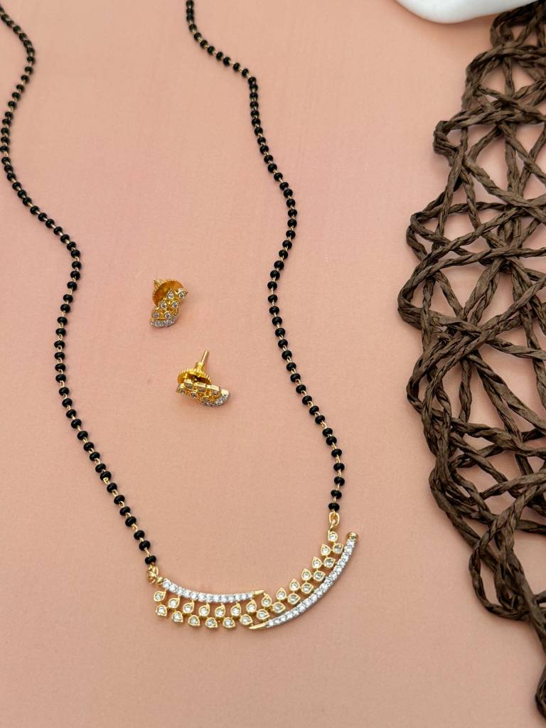 Gold Plated American Diamond Studded & Beaded Mangalsutra Set-Gppjmms18Sdheyr01 : GPPJMMS18SDheyR01