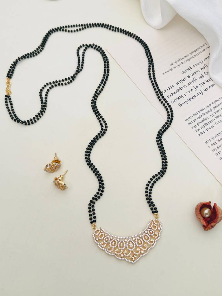 Gold Plated American Diamond Studded & Beaded Mangalsutra Set-Gppjmms30Pacer01 : GPPJMMS30PaceR01