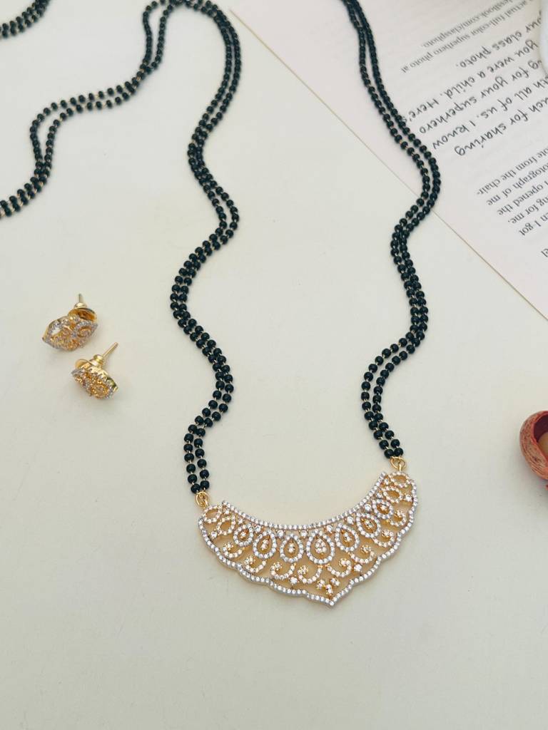 Gold Plated American Diamond Studded & Beaded Mangalsutra Set-Gppjmms30Pacer01 : GPPJMMS30PaceR01
