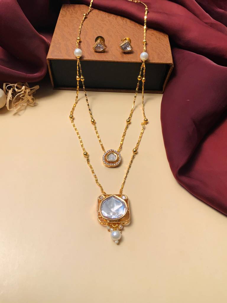 Multi Layered Long Layered Polki Necklace : GPPS2LayerNecklace