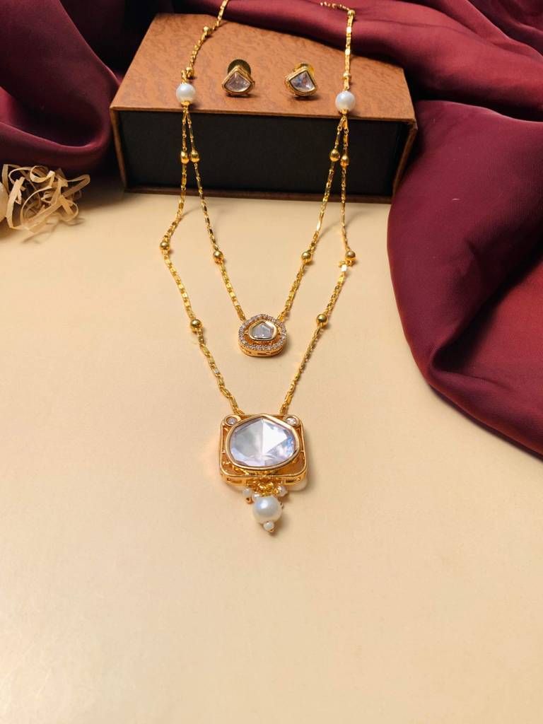 Multi Layered Long Layered Polki Necklace : GPPS2LayerNecklace