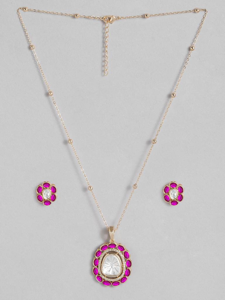 Trending Gold Plated Polki Pendant Set : GPPSCanalPink