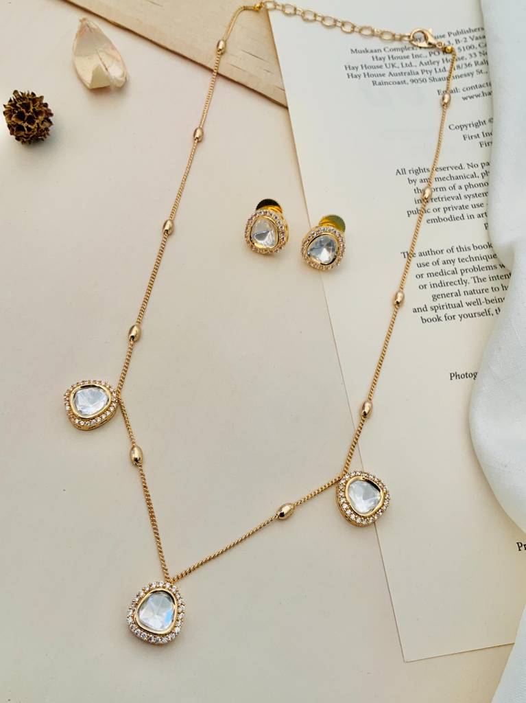 Sophisticated Gold Plated Polki Necklace Set : GPPSGulf