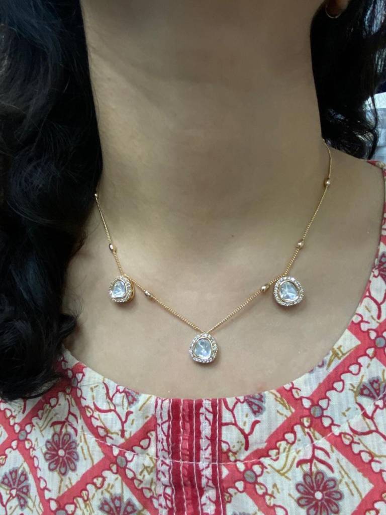 Sophisticated Gold Plated Polki Necklace Set : GPPSGulf
