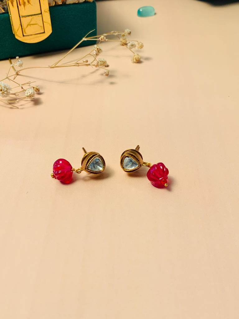 Stunning Gold Plated Polki Pendant Set : GPPSJade03Maroon