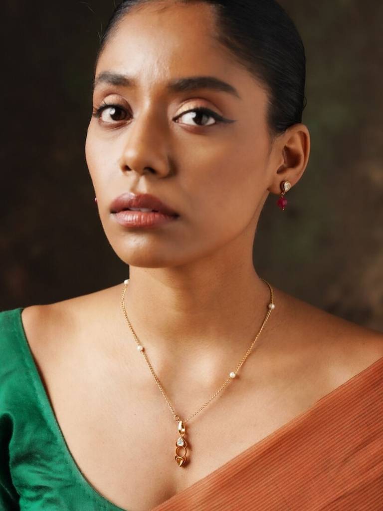 Stunning Gold Plated Polki Pendant Set : GPPSJade03Maroon