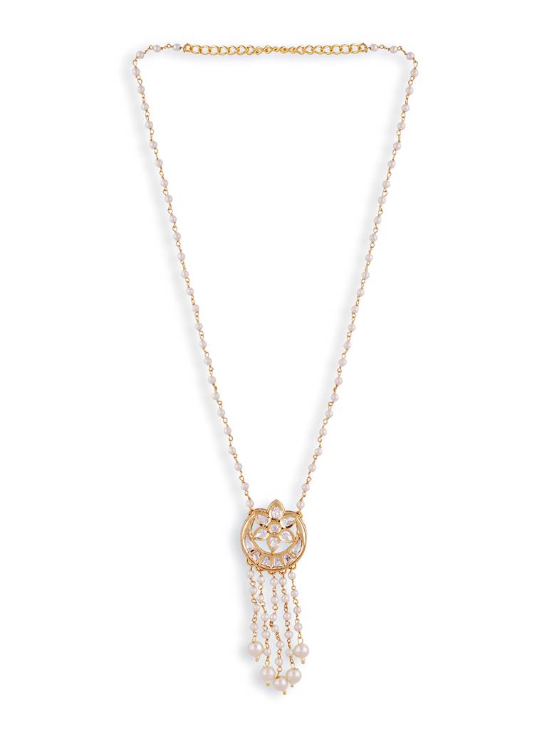 High Quality Gold Plated Kundan Polki Necklace : GPPSPolkiHalfFlower