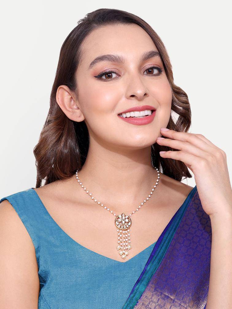 High Quality Gold Plated Kundan Polki Necklace : GPPSPolkiHalfFlower