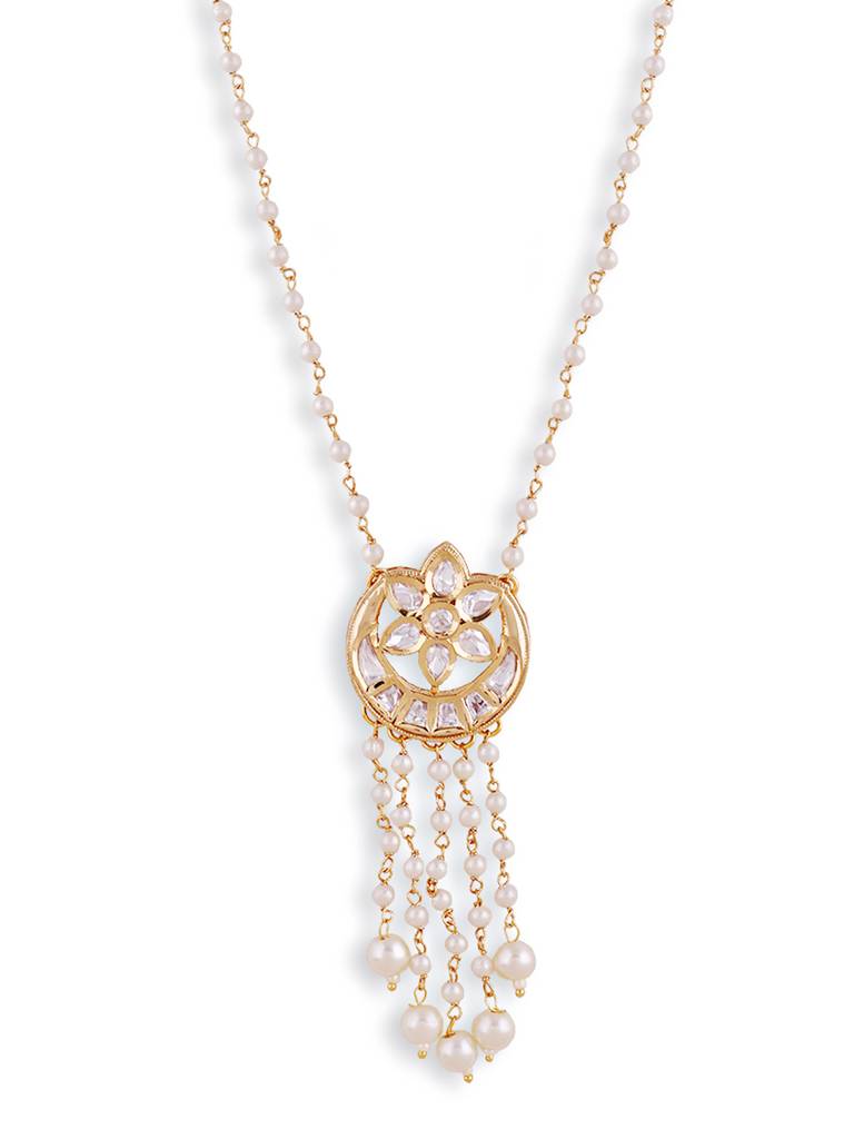High Quality Gold Plated Kundan Polki Necklace : GPPSPolkiHalfFlower