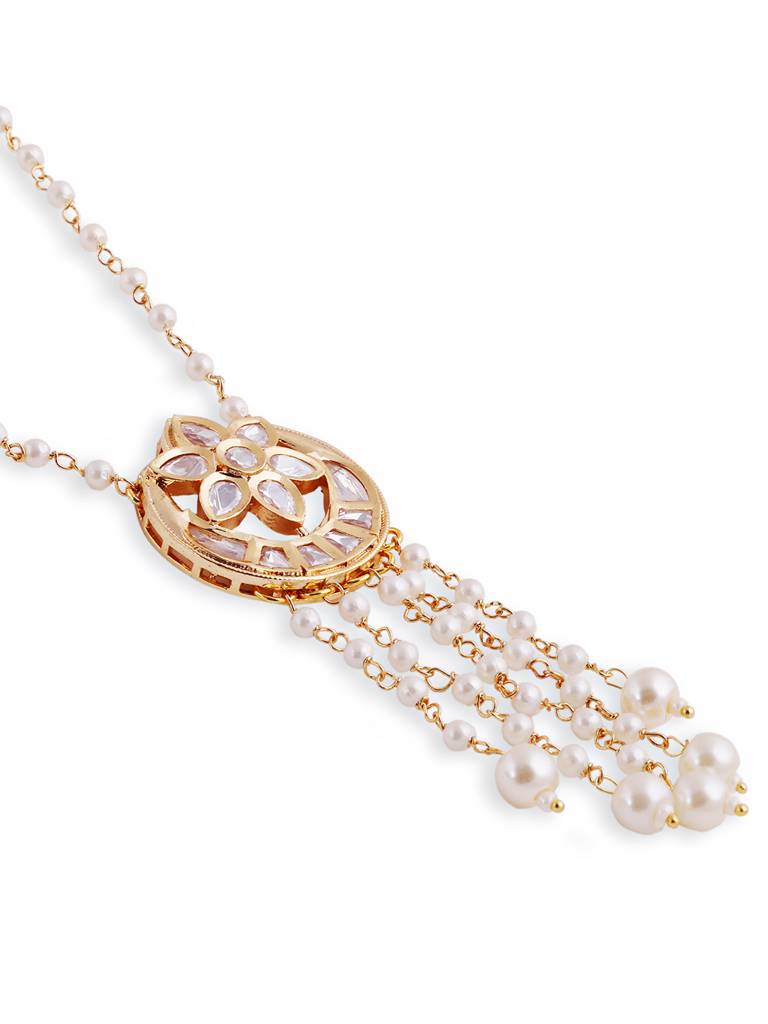 High Quality Gold Plated Kundan Polki Necklace : GPPSPolkiHalfFlower