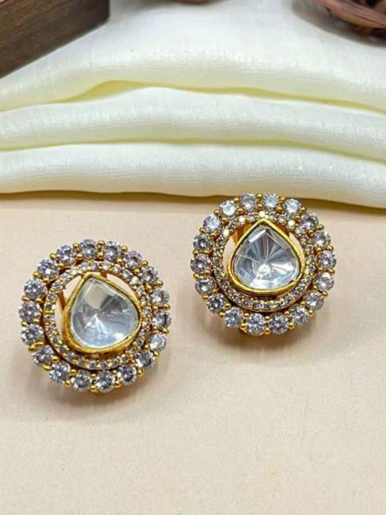 High Quality Gold Plated Polki Studs Earring : GPPolkiEarringAlia