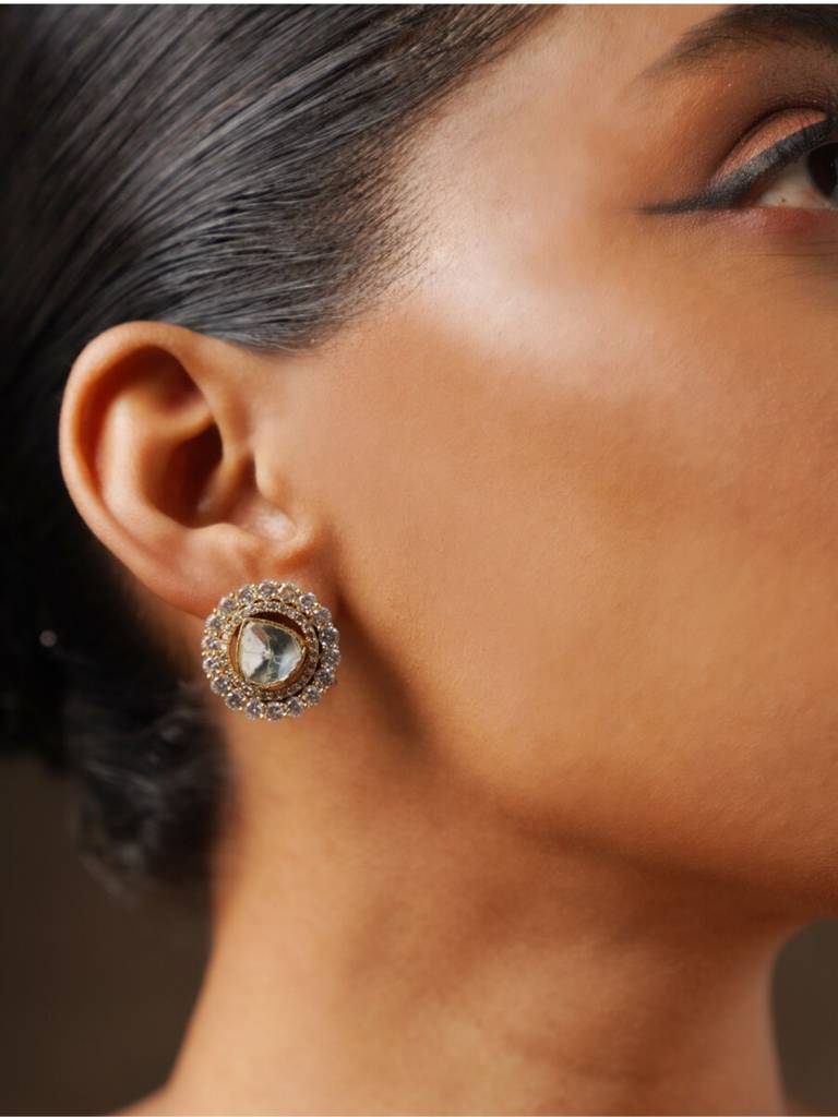 High Quality Gold Plated Polki Studs Earring : GPPolkiEarringAlia