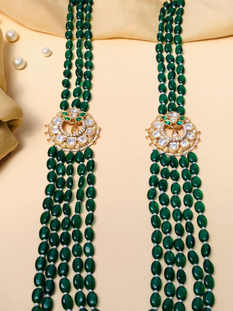 Beautiful Gold Tone Sabyasachi Inspired Jewellery Women : GPPolkiJJGreen5lineMalaR01