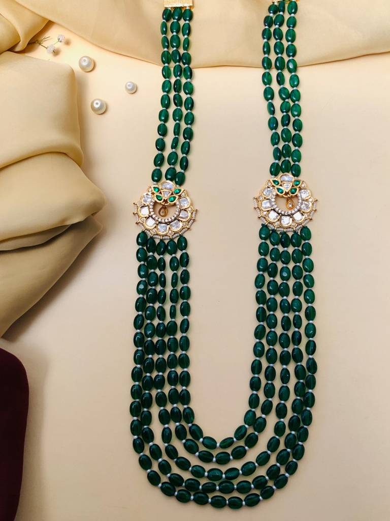 Beautiful Gold Tone Sabyasachi Inspired Jewellery Women : GPPolkiJJGreen5lineMalaR01