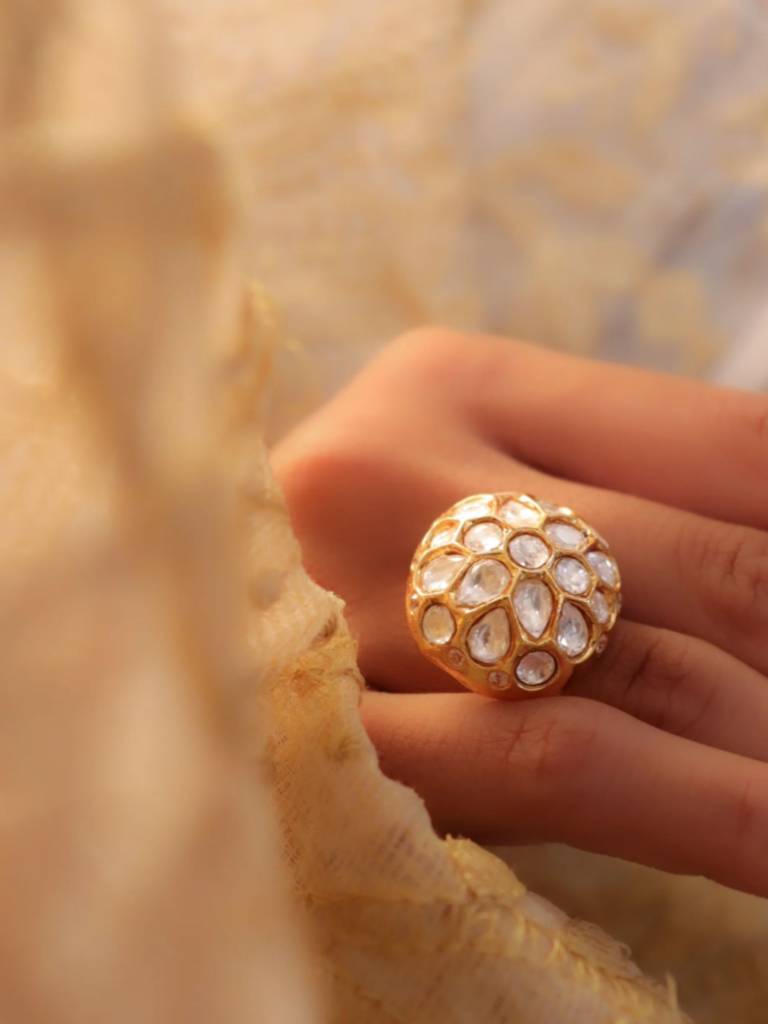 Moissanite Polki Duo Triangle Ring : GPRingHQPolkiRound