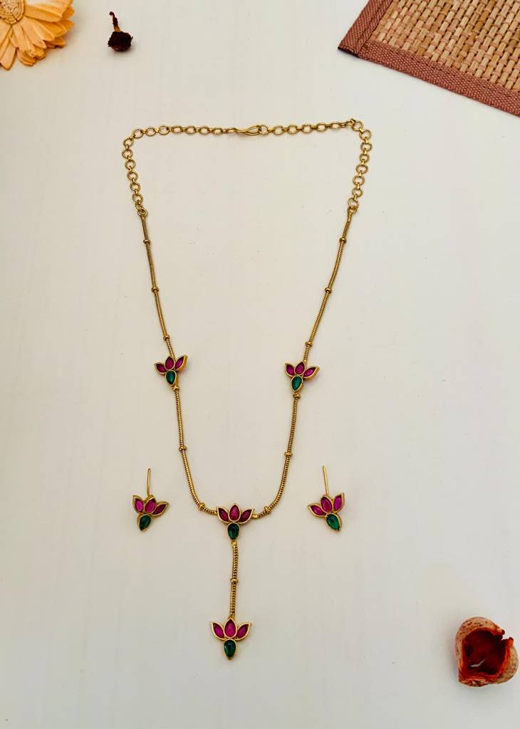 Sophisticated Lotus Gold Plated Necklace : GPSCNCHangingLotus