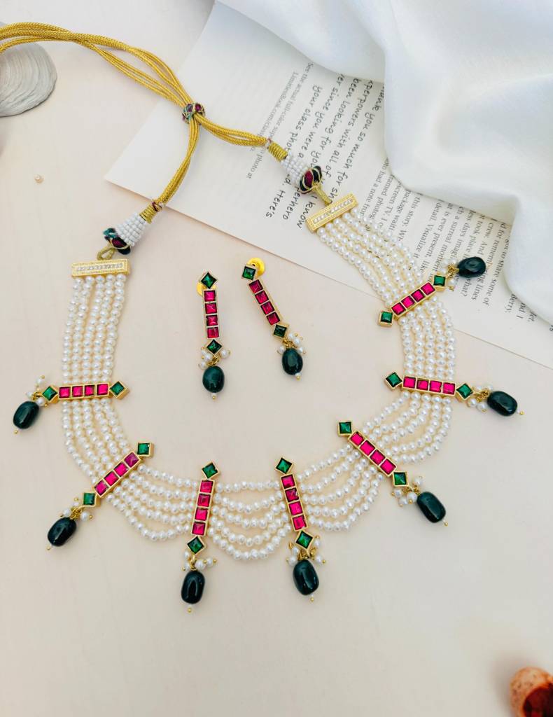 Sophisticated Gold Plated Pachi Kundan Choker Necklace-Gpsjchokernoorr01 : GPSJChokerNoorR01