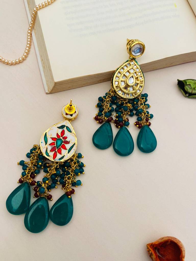 Bridal Green Beaded Gold Plated Kundan Necklace : GPSJNCQueenGreen