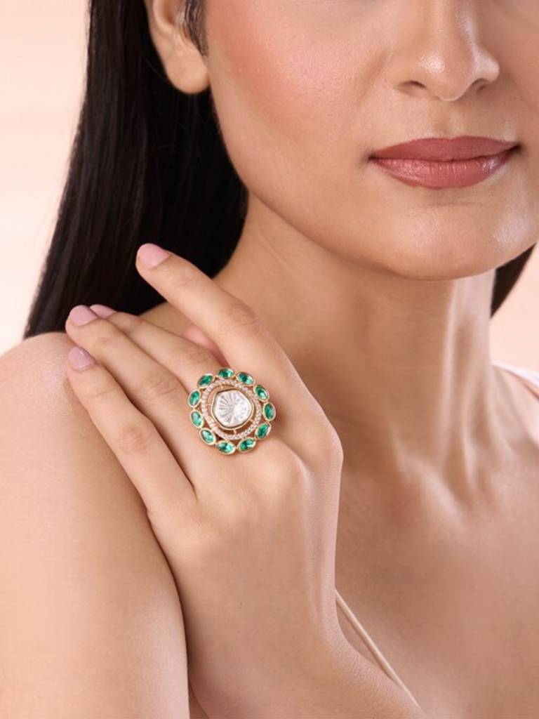 Ellite Gold Plated Polki Studded Ring