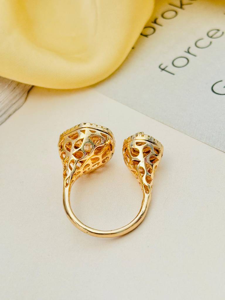 Magnificent Polki Studded Gold Plated Ring : GPSJRingPolkiTwin