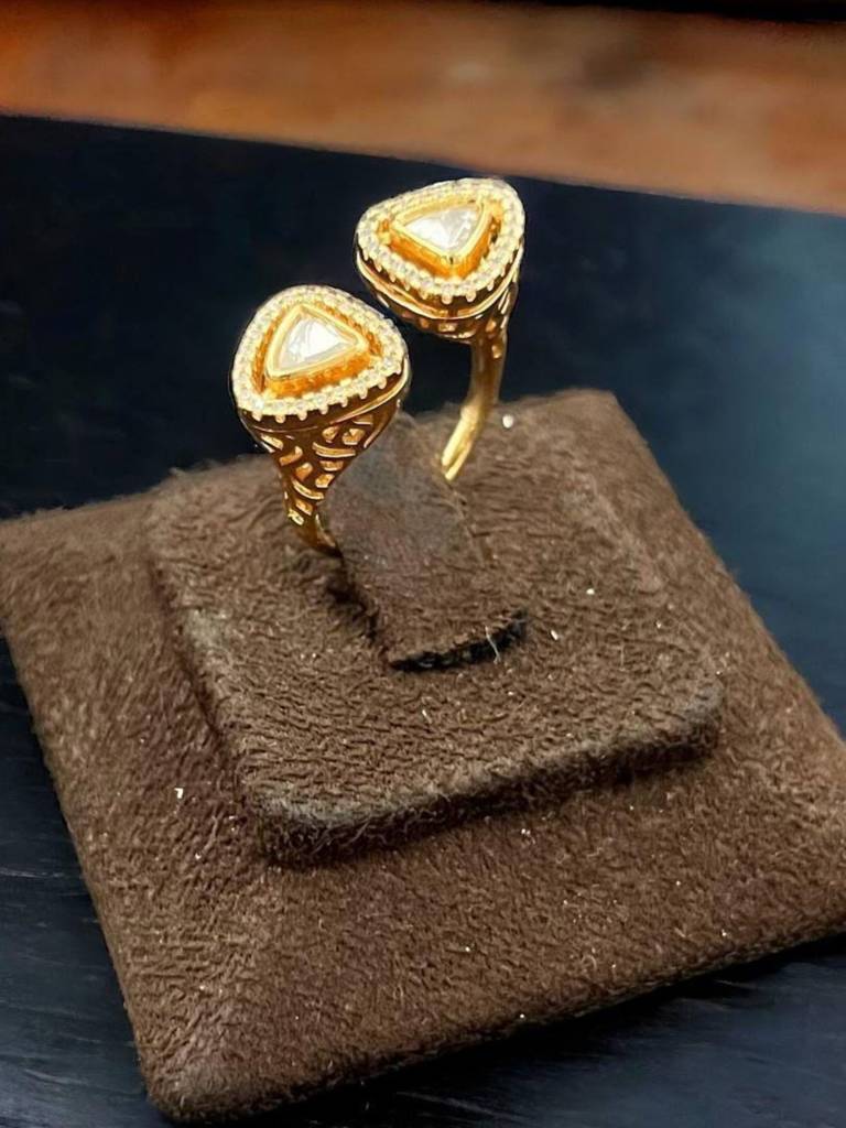 Magnificent Polki Studded Gold Plated Ring : GPSJRingPolkiTwin