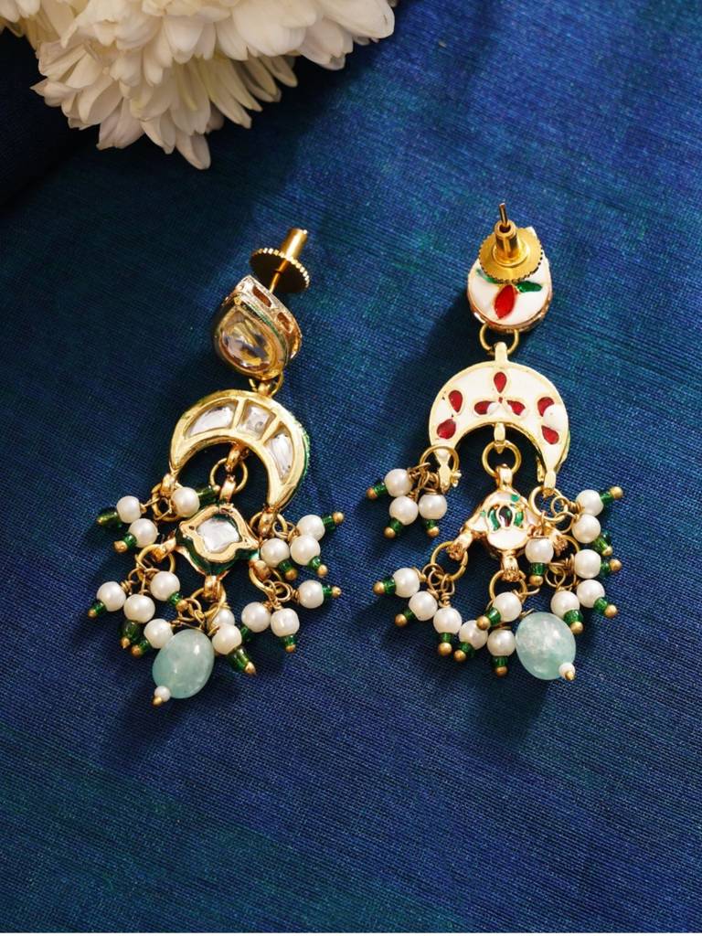 Handpaint Multilayered Meenakari Green Mala Set-Gpsrjmala3Lolivegreenr01 : GPSRJMala3LOliveGreenR01