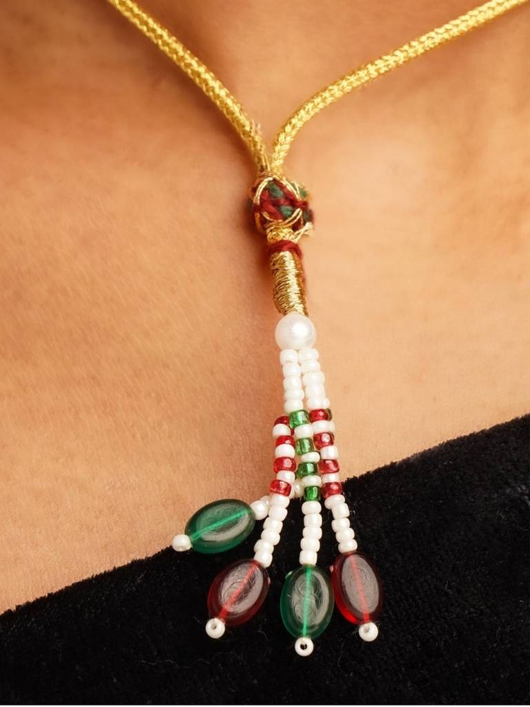 Handpaint Multilayered Meenakari Green Mala Set-Gpsrjmala3Lolivegreenr01 : GPSRJMala3LOliveGreenR01