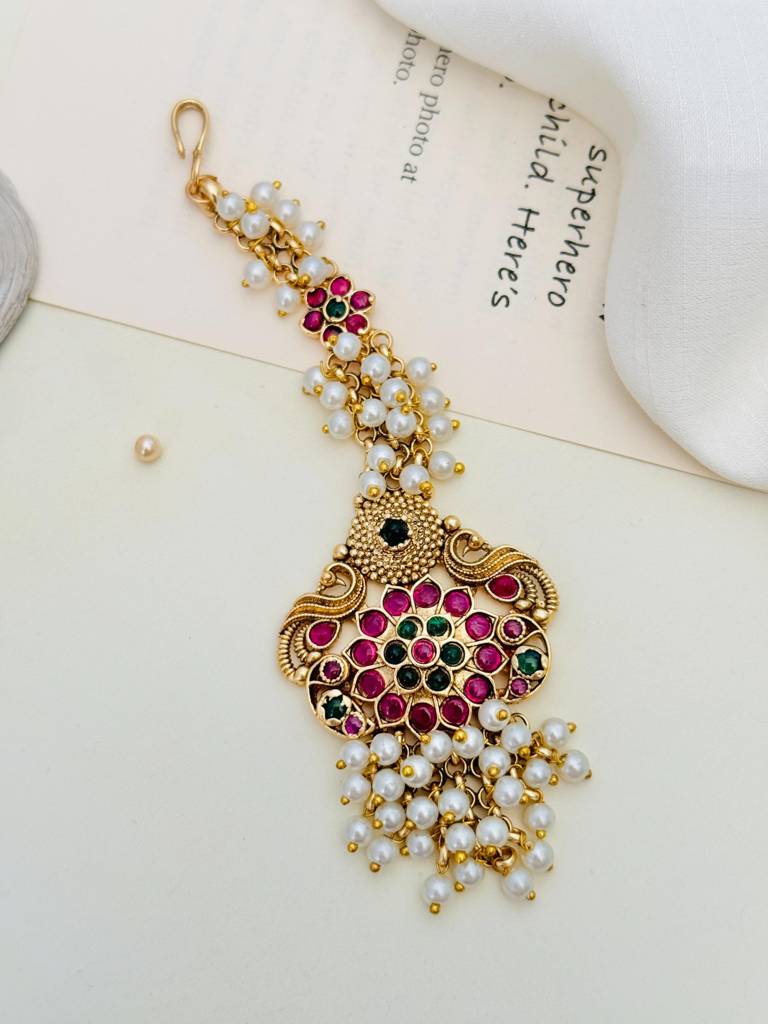 Ellite Gold Plated Kempstone Studded Temple Maangtikka-Gptjsgcmg03R02 : GPTJSGCMG03R02