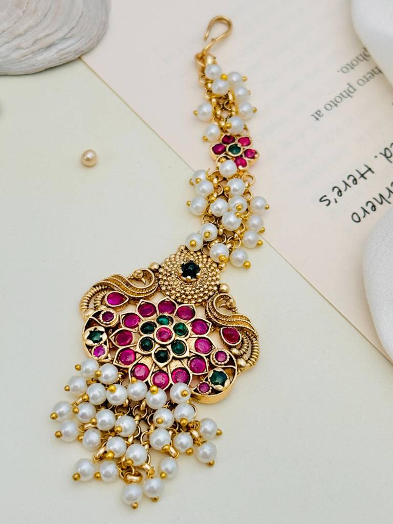 Ellite Gold Plated Kempstone Studded Temple Maangtikka-Gptjsgcmg03R02 : GPTJSGCMG03R02