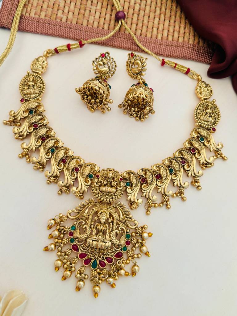 Sophisticated Gold Plated Temple Jewellery Set-Gptjsgcnc09R01 : GPTJSGCNC09R01