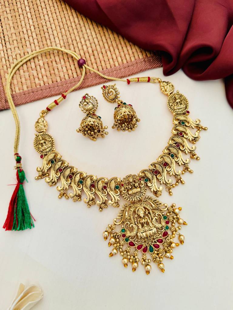 Sophisticated Gold Plated Temple Jewellery Set-Gptjsgcnc09R01 : GPTJSGCNC09R01