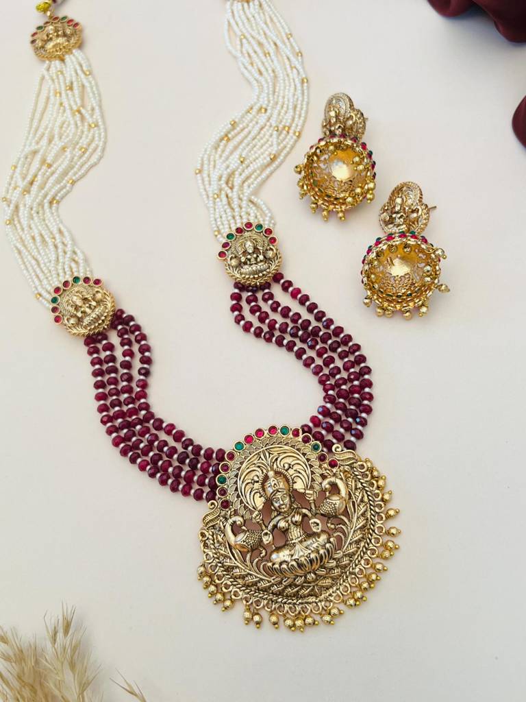 Sophisticated Gold Plated Temple Necklace Set-Gptjsgcnc28R02 : GPTJSGCNC28R02