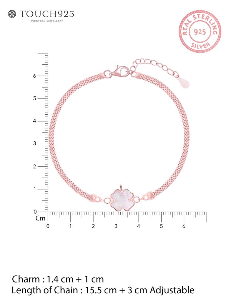 Rose Gold-Toned Mesh Bracelet With Four-Leaf Clover Charm : GQLB1341
