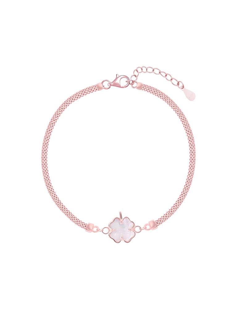 Rose Gold-Toned Mesh Bracelet With Four-Leaf Clover Charm : GQLB1341