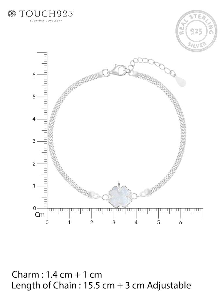 Silver-Toned Four-Leaf Clover Mesh Bracelet : GQLB1370