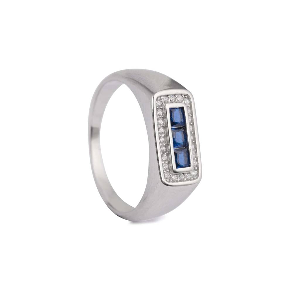 Tranquil Blue Cz Silver Men'S Ring : GR78