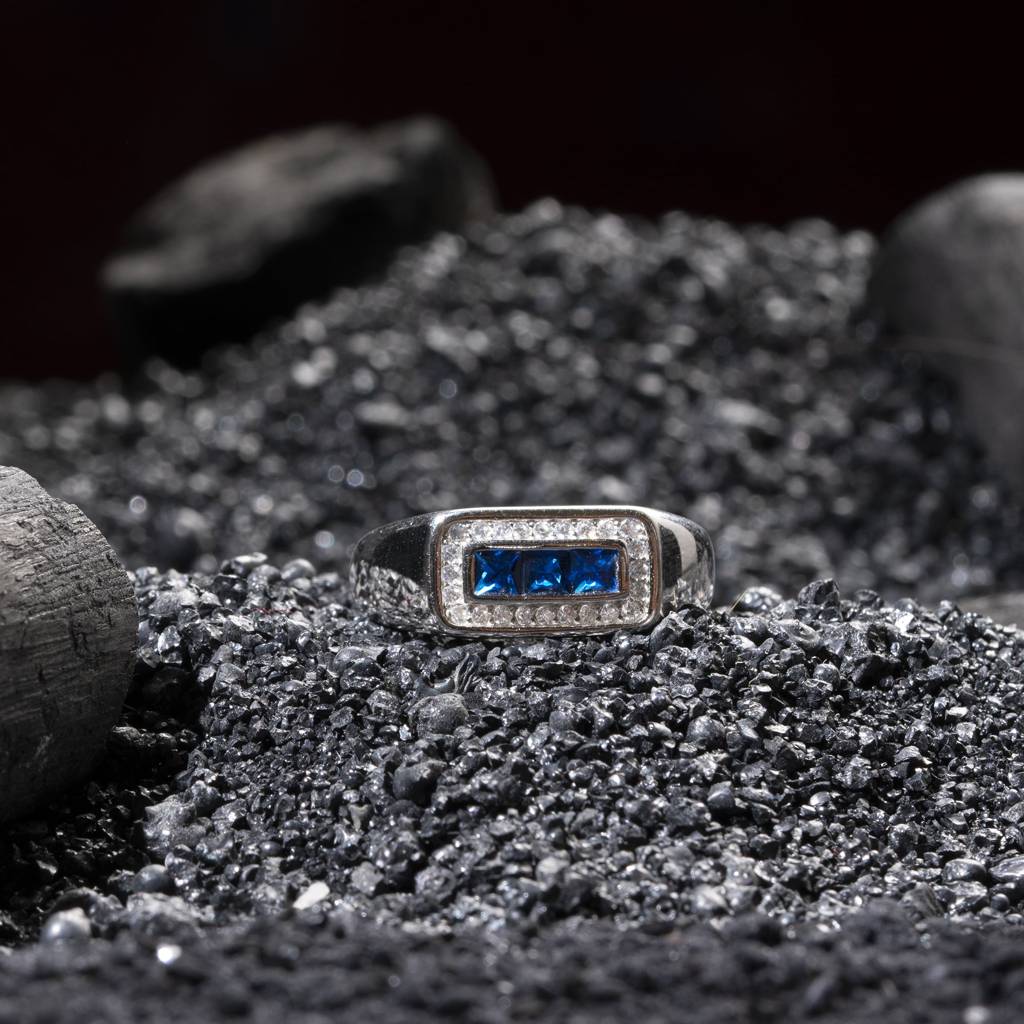 Tranquil Blue Cz Silver Men'S Ring : GR78