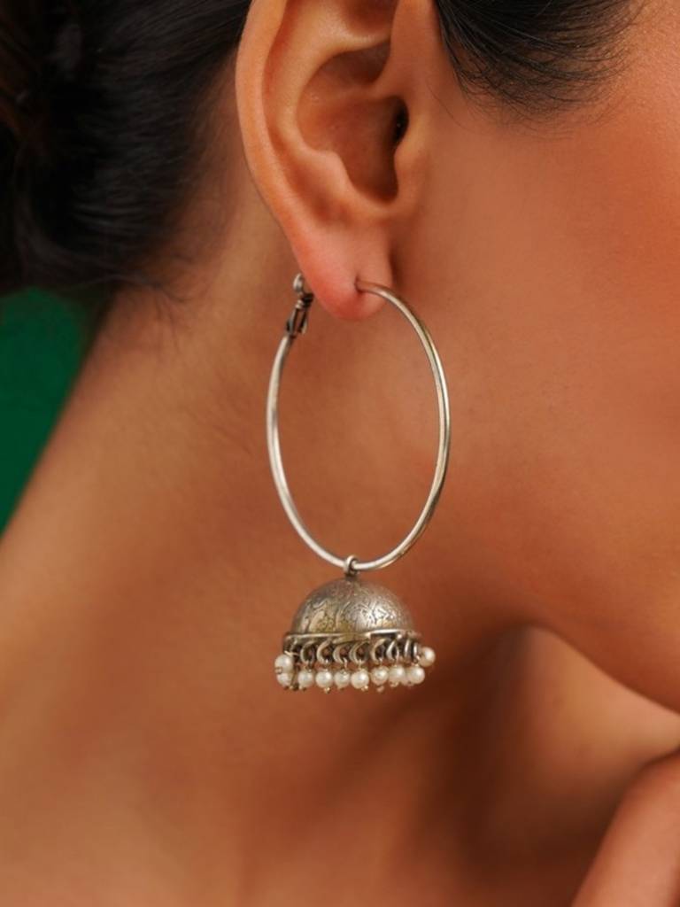 Elegant German Silver Plated Hoop Earrings-Gsearringej50R01 : GSEarringEJ50R01