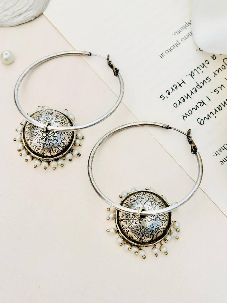 Elegant German Silver Plated Hoop Earrings-Gsearringej50R01 : GSEarringEJ50R01