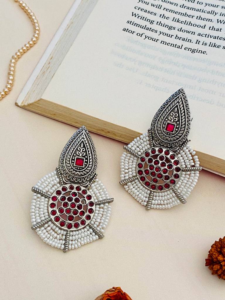 Elegant German Silver Plated Pearl Earrings-Gsearringkc101R02 : GSEarringKC101R02