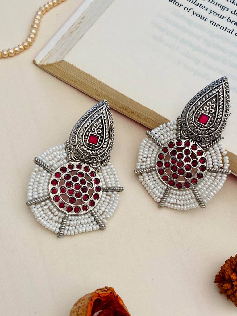 Elegant German Silver Plated Pearl Earrings-Gsearringkc101R02 : GSEarringKC101R02