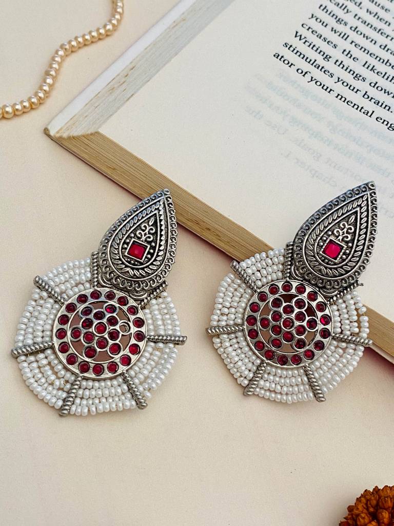 Elegant German Silver Plated Pearl Earrings-Gsearringkc101R02 : GSEarringKC101R02